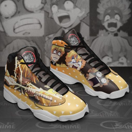 Zenitsu Agatsuma Jordan 13 Sneakers Funny Face Demon Slayer Shoes MN10 - 3 - GearAnime