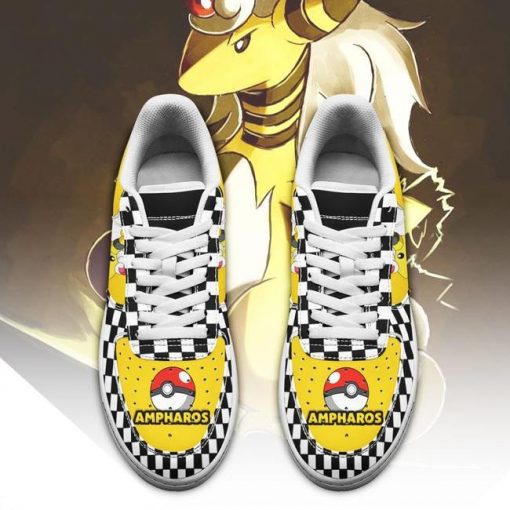 Poke Ampharos Air Force Sneakers Checkerboard Custom Pokemon Shoes - 2 - GearAnime