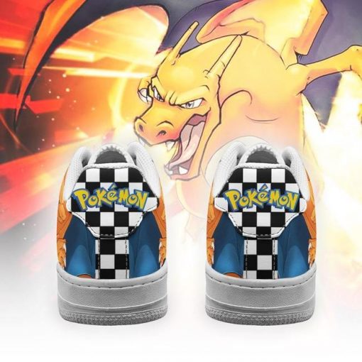 Poke Charizard Air Force Sneakers Checkerboard Custom Pokemon Shoes - 3 - GearAnime