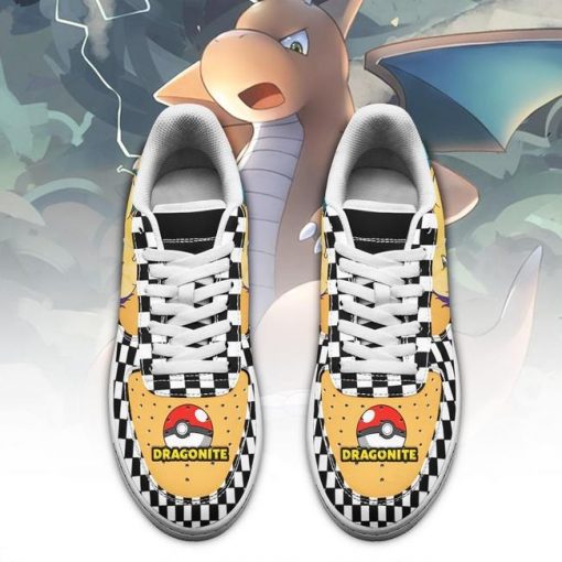 Poke Dragonite Air Force Sneakers Checkerboard Custom Pokemon Shoes - 2 - GearAnime