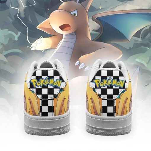 Poke Dragonite Air Force Sneakers Checkerboard Custom Pokemon Shoes - 3 - GearAnime