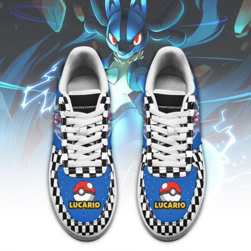 Poke Lucario Air Force Sneakers Checkerboard Custom Pokemon Shoes - 2 - GearAnime