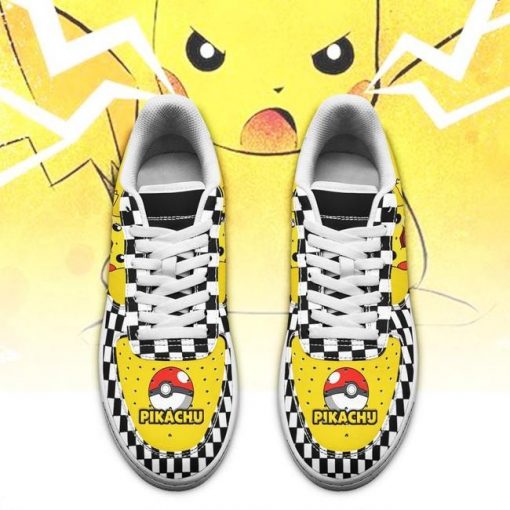 Poke Pikachu Air Force Sneakers Checkerboard Custom Pokemon Shoes - 2 - GearAnime