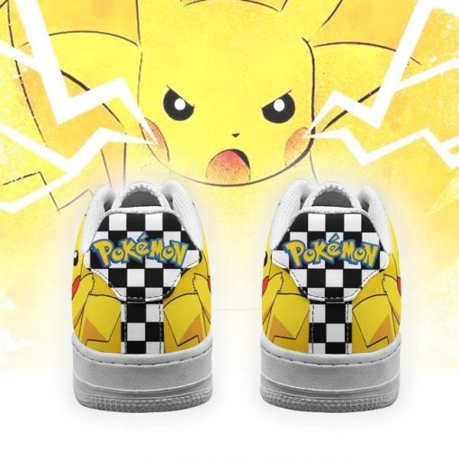 Poke Pikachu Air Force Sneakers Checkerboard Custom Pokemon Shoes - 3 - GearAnime