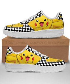 Poke Pikachu Air Force Sneakers Checkerboard Custom Pokemon Shoes - 1 - GearAnime