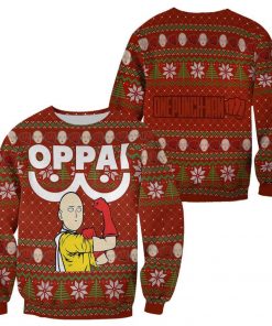 Saitama Oppai Ugly Christmas Sweater One Punch Man Anime Xmas Gift - 1 - GearAnime