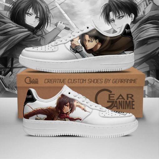 Levi and Mikasa Ackerman Air Force Shoes AOT Custom Anime Sneakers PT11 - 1 - GearAnime